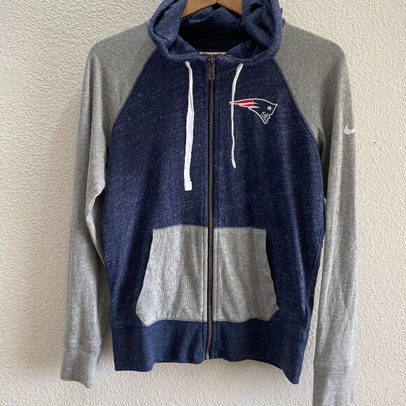 New England Patriots Nike Gym Vintage Full-Zip Hoodie Heathered Royal Small - Picture 1 of 3